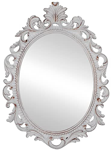 Simon's Shop Specchio Ovale Shabby Chic Specchio Decorativo da Parete 46,5 x 33 cm Bianco Effetto Antico Arredamento Rustico