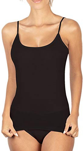 INTIMO 2D Canotte da Donna in Filo di Scozia Spallina Sottile Liscia con Bordino Semplice (7/XXL, Nero)