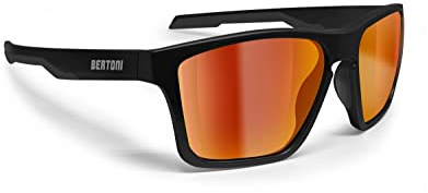 BERTONI Sport Polarisierte Sonnenbrille für Herren Damen in TR90 100% UV Block mod. Fulvio (Matt Schwarz - Polarisierte Rote Spiegel Linsen)