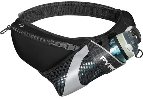 PYFK Ceinture de course à pied avec porte-bouteille d'eau pour homme et femme, sac banane réfléchissant (noir)