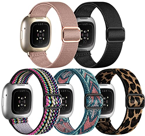 Charlam 5 Pack Nylon Armband Kompatibel mit Fitbit Versa 3/ Versa 4/ Fitbit Sense/ Sense2 Armband, Weiches Geflochtenes Nylon Sport Loop Ersatzarmband für Damen Herren, Mehrere Farben