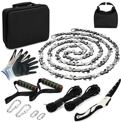 Loggers Art Gens Hand Rope Chain Saw - 48 pocket chainsaw directly connected to 66 ft ropes to form high tree limb rope chainsaw for camping survival and tree pruning
