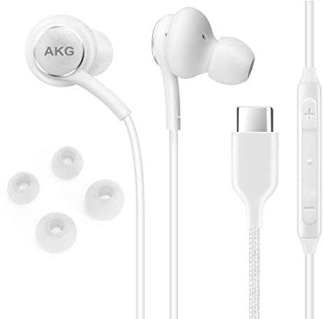 UrbanX 2021 Stereo Headphones for Samsung Note 10, Note 10+, Galaxy S10, S9 Plus, S10e, Galaxy S21, Galaxy S20 FE, Galaxy S20, with Microphone - Bundled with Carry Case - White