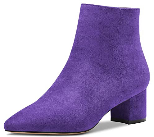 Saekcted Donna Chunky Blocco Basso Tacco Heel Chiusa a Punta Stivaletti Cerniera Ufficio Classico Scarpe Viola 38 EU