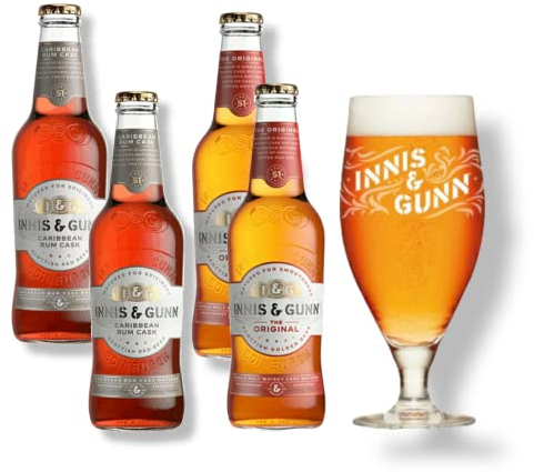Je 2 x Flaschen Innis & Gun Original & Caribbean Rum Cask plus Original Bierglas im Set- nur solange der Vorrat reicht