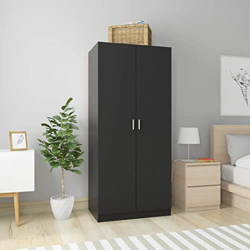 Gecheer Kleiderschrank Garderobenschrank Lagerschrank Kleiderschränke Garderobe Schrank Dielenschrank Schlafzimmerschrank Wohnzimmerschrank, Schwarz 80x52x180 cm Holzwerkstoff