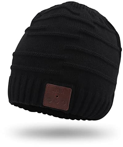August Bluetooth Mütze Geschenke für Männer und Frauen EPA25 - wiederaufladbare Unisex Beanie mit Musik waschbare Strickmütze mit Bluetooth Kopfhörer perfekt zum Laufen Wandern Joggen – Schwarz