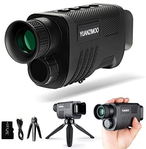 Telescopio monocular digital infrarrojo monocular de visión nocturna para 100% de oscuridad con zoom 8X, batería recargable de 2000 mAh, trípode de actualización de 32 GB SD y lector de tarjetas, para