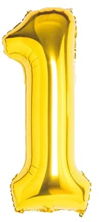 Super Mundo Globo de Cumpleaños 1 Dorado, 110 CM Gigante Grande, Número 1, Decoración para Fiestas de Niñas y Niños (Dorado, 110CM)