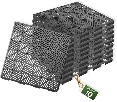 My Garden Interlocking Decking Tiles Outdoor – 30x30cm 10 Pack Garden Plastic Tiles Weather-Resistant, Easy Install, Balcony Flooring, Patio Slabs, Composite Decking