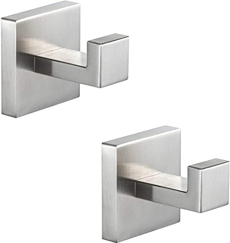 YUET 2 Piezas Gancho Toalla Soporte Acero Inoxidable SUS 304 Cuadrado Toallas de Baño Colgador Montado en la Pared Cocina Percheros Toalleros Garaje (Plata)