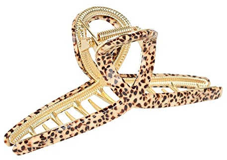 Große Haarklammern, Schmetterlings-Haarspangen für Damen, 11,9 cm, große Acetat-Metall-Haarspange, große Größe, für Mädchen mit langen, dicken Haaren (brauner Leopard)