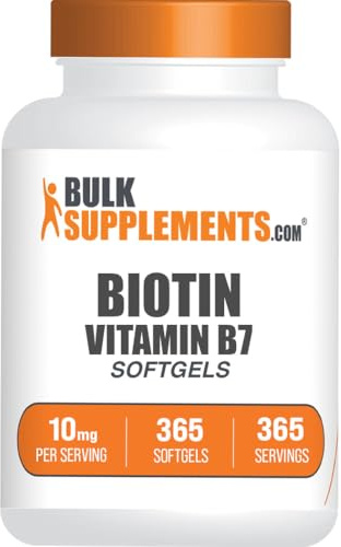 BulkSupplements.com Biotin 10000mcg Softgels - Vitamin B7, Biotin Vitamins for Hair, Skin and Nails, Biotin Supplement - Gluten Free, 1 Softgel per Serving, 365 Count (Pack of 1)