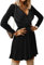 Livonmone Women's Winter Jumper Dress Long Sleeve V-Neck Knitted Dress High Waist Elegant Short Dresses Black L