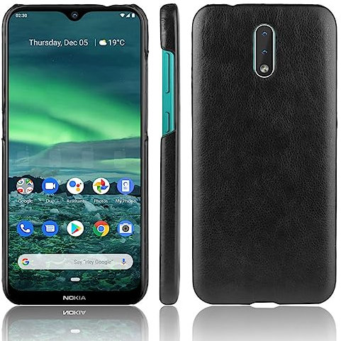 LMFULM® Hülle für Nokia 2.3 (6,2 Zoll) Dünn Schlanke PU Schutzhülle Harte PC Rückseite Case Bumper Cover Litschi Muster Schwarz