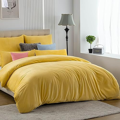 Soifox Winter Flanell bettwäsche 200x200 - Gelb Flauschige und warme Cashmere Touch Bettbezug + Kissenbezug 80x80 cm mit Reißverschluss