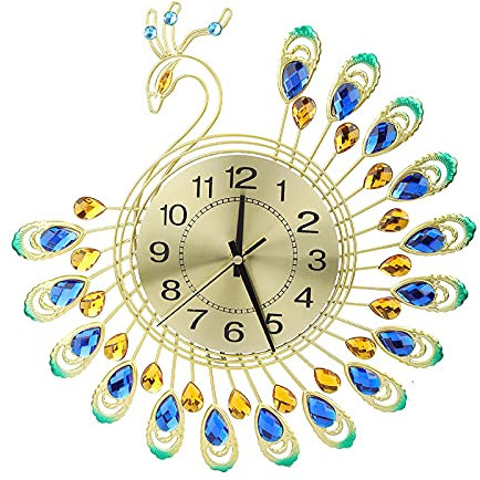Pilipane Wanduhren Für Wohnzimmer, Dekor-Gold-Dekoration-Wanduhr, Geräuschlos, Batteriebetrieben, Nicht Tickend, Für Schlafzimmer, Küche, 14,6 Zoll Retro-Pfau-Kristall-Wanduhr