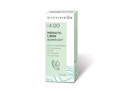 MAGNIVISION Monatslinse Komfort weiche Kontaktlinsen für -1,50 Dioptrien | 1 Stück | BC 8.6 | DIA 14.2 | Kontaktlinse mit Hyaluron und UV-Filter für empfindliche Augen | ohne Konservierungsstoffe