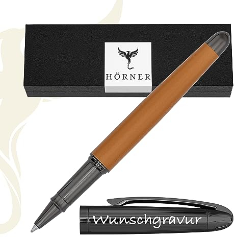 Hörner Auerus I Hochwertiger Tintenroller mit Gravur I Premium Geschenkbox I Schreibfarbe Blau 0,7 I Wechselbare Mine I Strichstärke M I Aus Metall I Ergonomisches edles Design