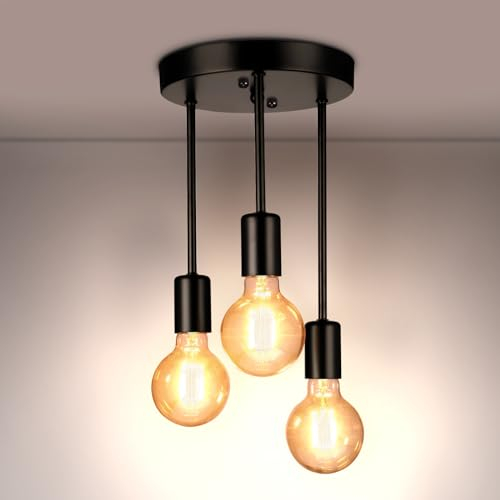 Letlit Deckenleuchte 3 Flammig - Vintage Deckenstrahler Deckenlampe Schwarz, E27 Küchenlampe Hängend Lampe Kronleuchter, Retro Industrial Deckenspots für Esszimmer Küche Wohnzimmer Bar Restaurant