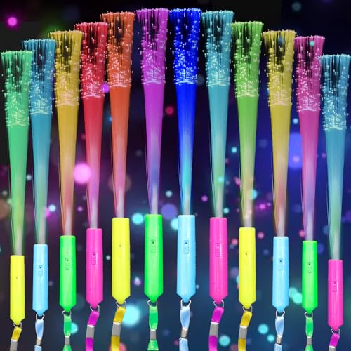 Bowasin 12 Stück Leuchtstäbe Party,Leuchtwedel,Leuchtstäbe Led,Leuchtspielzeug Kinder,Glasfaser Leuchtstab,3 Modi Blinkende für Weihnachten, Mitgebsel Kindergeburtstag,Party, Konzert, Hochzeit