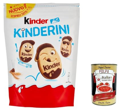 Italian Gourmet Kinder Kinderini biscotti Cookies Milch Kakao 3 x 250g | Frollini al latte e cacao, kleiner mürber Snack für Pause, Dessert und süße, Gesamtnettogewicht 750 g + Kostenlos Polpa 400g