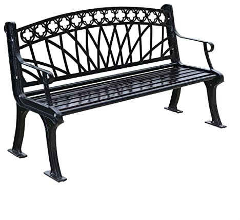 GLigeT Gartenbank 150 cm Outdoor-Parkbank, Gusseisenrahmen, Hohle Rückenlehne, Freizeitbank, Schwarze Gartenmöbel aus Schmiedeeisen mit Armlehnen Bank Sitzbank