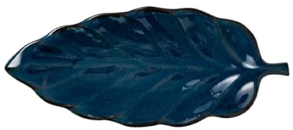 soulnioi Cuencos de inmersión, platos de cerámica con forma de hoja, bandeja decorativa para joyas, mini plato de postre para decoración del hogar, color azul marino
