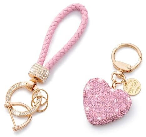 CHUQING Schlüsselanhänger, Auto-Schlüsselanhänger für Frauen, Glitzer-Strass-Schlüsselanhänger, Ringriemen mit Anhängern,Autoschlüssel-Dekoration,Rosa