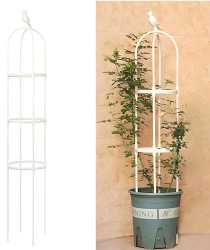 YuanDiann Gartenspalier für Kletterpflanzen Freien und Innenbereich Glasfaser Kletterhilfe Rankhilfe Wetterfest Ranksäule Blumen Gemüse Obst Weinreben Stützturm Obelisk Weiß Vogel 20 * 120cm
