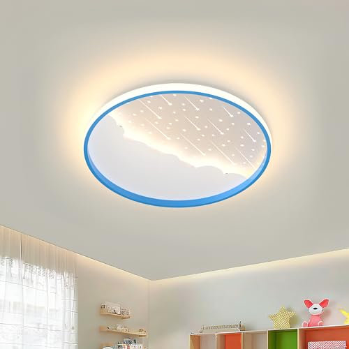 AOEH LED Deckenlampe Kinderzimmer Dimmbar Deckenleuchte Kinderzimmer Mädchen Kreative Stern Deckenlampe Mit Fernbedienung 30W Blau Deckenleuchten Für Kinder Baby Deckenlampe Jungen Schlafzimmer,40cm