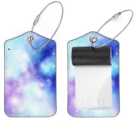 Gepäckanhänger aus PU-Leder mit Edelstahlschlaufe, 2 Stück Kofferetiketten Taschenanhänger Sterne Himmel