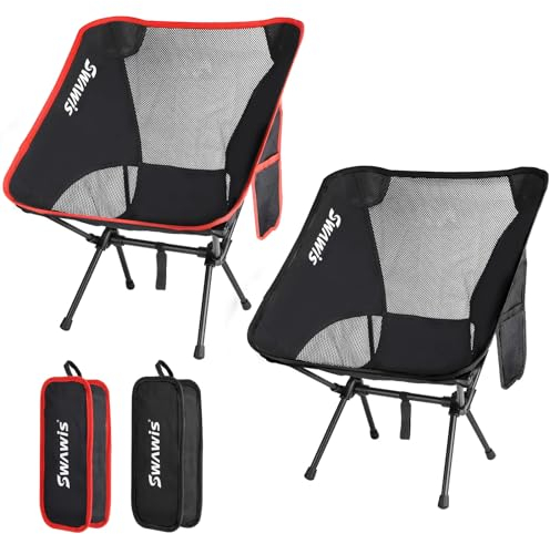 SWAWIS 2 Pack Campingstuhl Faltbar Angelstuhl Klappstuhl Camping Stuhl 150KG Tragbarer Campingstuhl mit Tragtasche, Klappstuhl Anglerstuhl Kleiner Klappstühle für Camping, Picknick, Outdoor