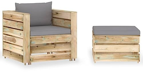 KTHLBRH Outdoor Lounge Garten möbel draußen Balkon Tisch und stühle 2-TLG. Garten-Lounge-Set mit Kissen Grün Imprägniertes Holz