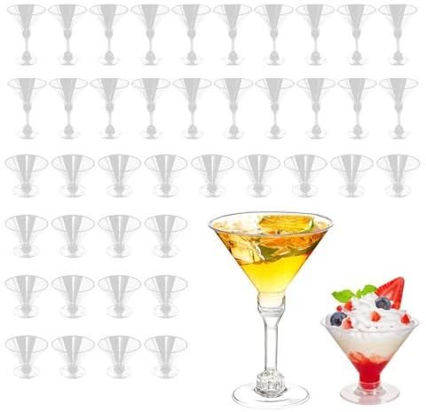 BFXMV Lot de 20 verres à martini en plastique transparent multi-usages pour pique-nique, mariage, anniversaire, Noël et fête d'anniversaire (150 ml)