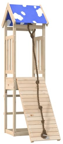 vidaXL Spielturm, Klettergerüst mit Dach Kletterwand Seil, Kinder Kletterturm Spiel-Zubehör für Garten, Holz Spielplatz Spielhaus, Massivholz Kiefer