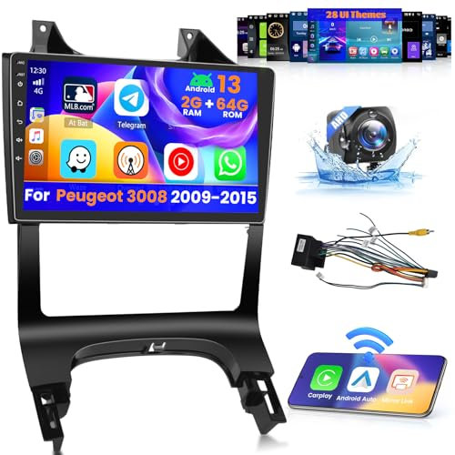 Inefala 2 + 64G Android 15 CarPlay Radio für Peugeot 3008 2009-2015, 9 Zoll Touchscreen mit Wireless CarPlay und Android Auto, Unterstützung GPS Navigation Link Spiegel Bluetooth RDS AHD Wi-Fi DSP