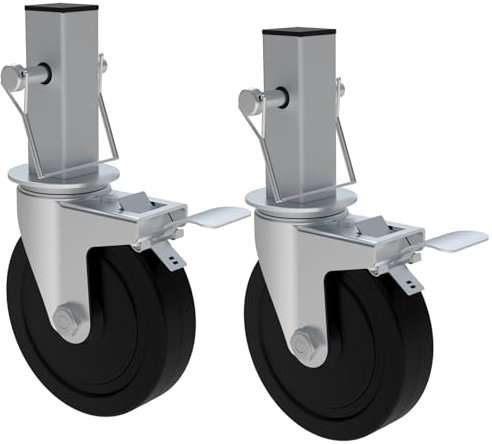 EUOKOK 5 Inch Scaffolding Wheels Set of 2,Square Stem Casters with Dual Locking Brakes,440LBS Capacity Per Wheel for Scaffold Workbench Shelves
