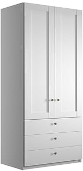 WIEMANN Drehtürenschrank mit 3 Schubkästen, Landhausstil Kleiderschrank 100cm breit, Weiß, Höhe 216cm, Marlow