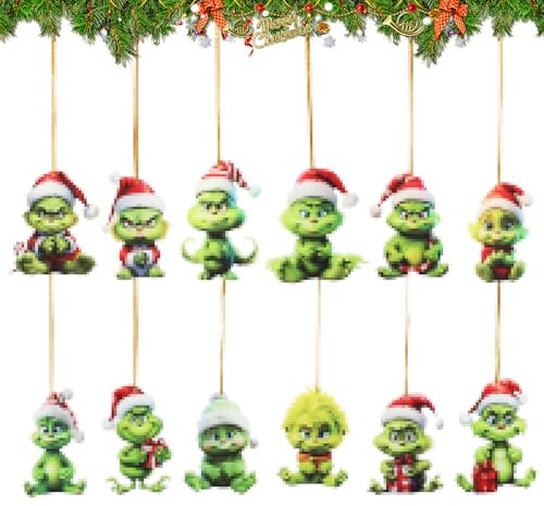 RANJIMA Weihnachtsbaum Deko - 12 Stück Lustige Puppe Ornament Anhänger - Acryl-Anhänger für Weihnachten Dekoration, Fensterdeko und Partydekoration