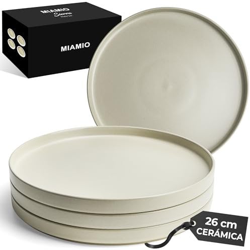 MIAMIO – Teller Set 4er / Keramik Geschirr Set für 4 Personen, Steingut Tafelservice beige matt, Spülmaschinen- und Mikrowellenfest – Sierra Kollektion (Hell, Kleine Teller (4x))