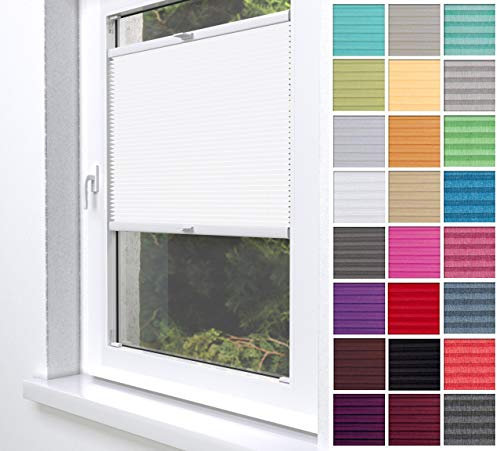 Home-Vision® Premium Plissee Faltrollo ohne Bohren zum Kleben Innenrahmen Blickdicht Sonnenschutz Jalousie für Fenster & Tür (Weiß - Höhe 100cm x Breite 50cm)