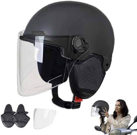 Open Face Helmet, 3/4 Motorcycle Helmet Open Face Helmet Motorcycle Half Warm Helmet With Sun Visor, Motorbike Crash Helmet, Unisex Breathable Helmet For Electric bik-e & Road bik-e Motorbike Helmets