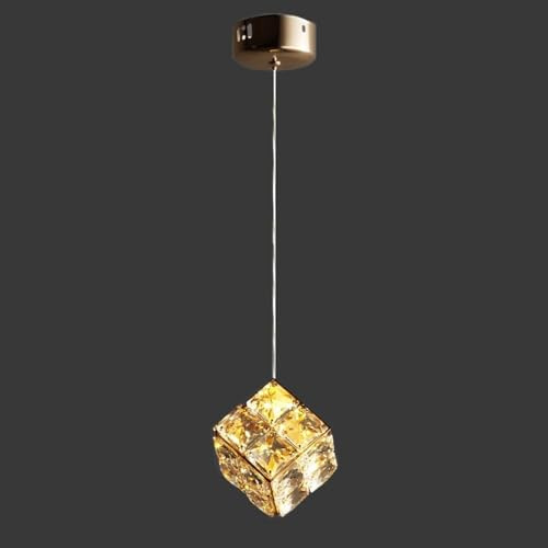 Jadssox Kristall-Pendelleuchte, quadratische LED-Hänge-Deckenleuchte, Gold-Finish, Pendelleuchten, Kücheninsel-Beleuchtung, 4 W, 3 Farbmodi, Hängelampen, Kleiner Kronleuchter