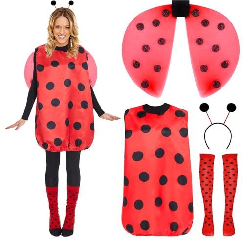 YQBFB Déguisement de Coccinelle pour Femme: Costume Femme Coccinelle de Carnaval avec Ailes Bandeau et Collants - Idéal pour Halloween Cosplay et Fêtes à Thème (Coccinella, L)