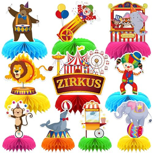 JULMELON 10 Stück Karneval Bienenwaben Tischdeko, 3D Zirkus Deko für Tischdeko Tier Party Bienenwabe Mittelstücke Tischdeko für Karneval Kinder Zirkus Geburtstag