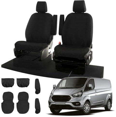 Soekodu Sitzbezüge kompatibel mit Ford Transit Custom 2013-2022 (2 Sitzer), 6er-Set Wasserdichter Vordersitzschutz Schwarze Passform Set für Vorderfahrer und Einzelpassagierset
