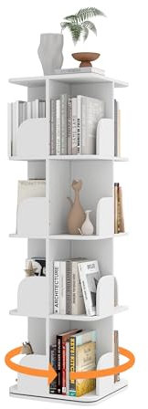 Nisorpa Drehbares Bücherregal Drehbar 360 Grad, Bücherregal Weiß, Aus Holz Quadratisches 4 Etagen Rotating Bookshelf Für Wohnzimmer Büro Kinderzimmer