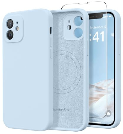 SuydanBox Magnetic for iPhone 12 Case, Compatible with MagSafe, [Full Camera Protection][Screen Protector] Silicone Shockproof Protective Phone Case for iPhone 12 6.1, Light Blue