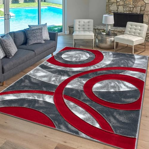 Plato mart Alfombra para sala de estar, dormitorio, cocina, lavandería y oficina en casa, duradera, de pelo bajo, perfecta para interiores (rojo, 160 x 230 cm)